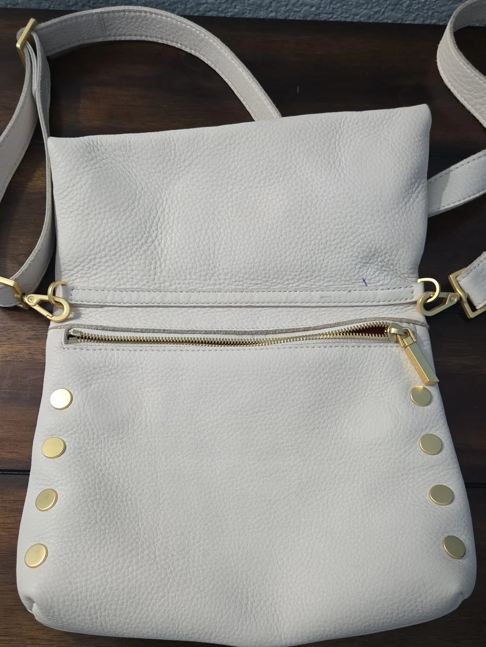 HAMMITT VIP Crossbody Clutch Medium Pebbled Leather Off White Brushed Gold